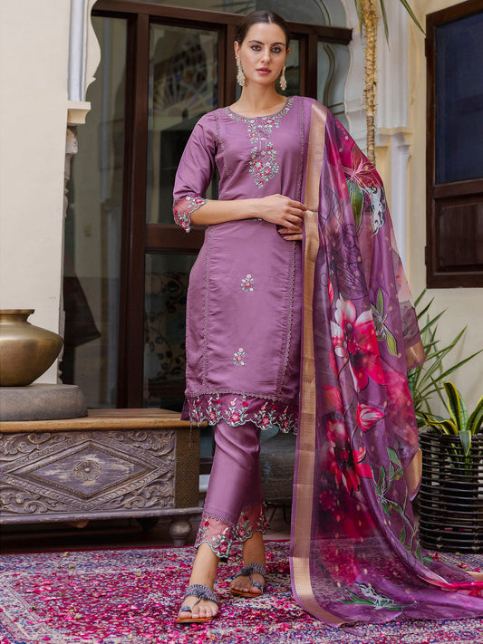 Dhiyona VV Women's Viscose Roman Silk Kurta Pant Dupatta Set