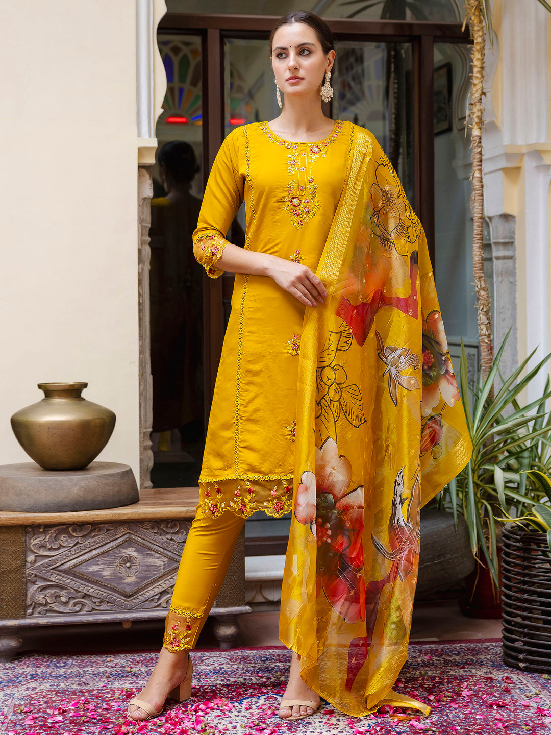 Dhiyona VV Women's Viscose Roman Silk Kurta Pant Dupatta Set