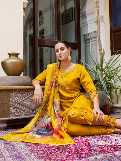 Dhiyona VV Women's Viscose Roman Silk Kurta Pant Dupatta Set