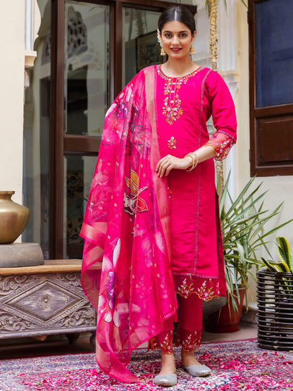 Dhiyona VV Women's Viscose Roman Silk Kurta Pant Dupatta Set