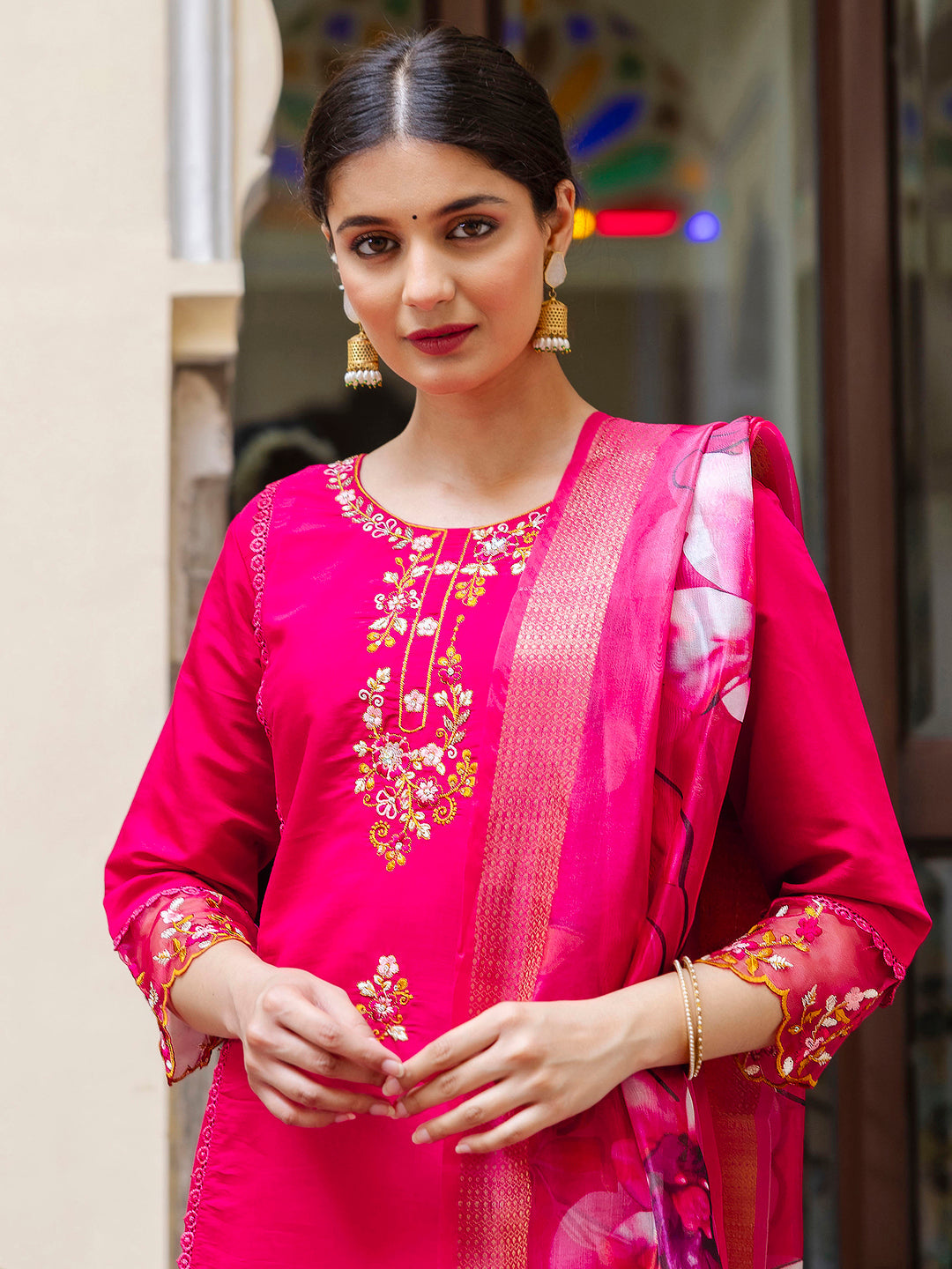Dhiyona VV Women's Viscose Roman Silk Kurta Pant Dupatta Set