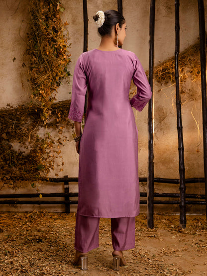 Dhiyona VV Women's Silk BlendEmbroidered Kurta And Pant Set With Dupatta