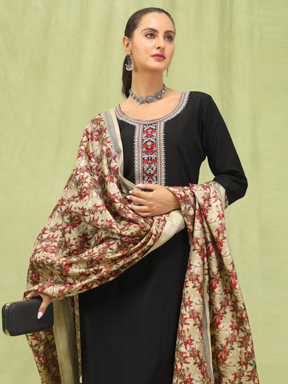 Dhiyona VV Women's Viscose Roman Silk Embroidery Straight Kurta Pant with Dupatta Set