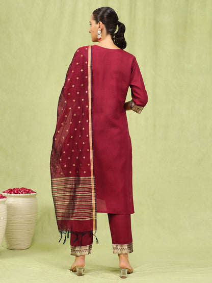 Dhiyona VV Women's Cotton Blend Kurta Pant Dupatta Set