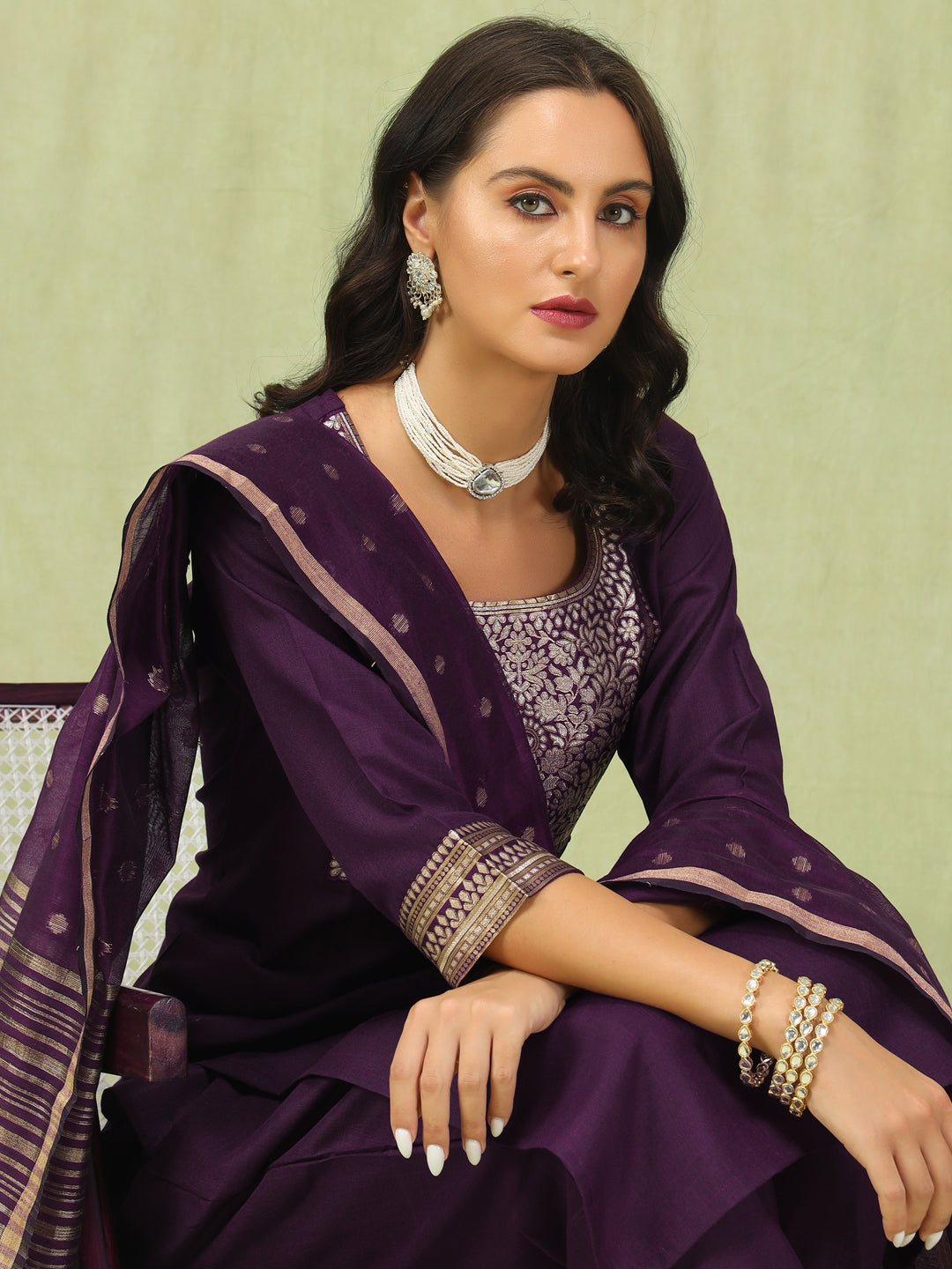 Dhiyona VV Women's Cotton Blend Kurta Pant Dupatta Set