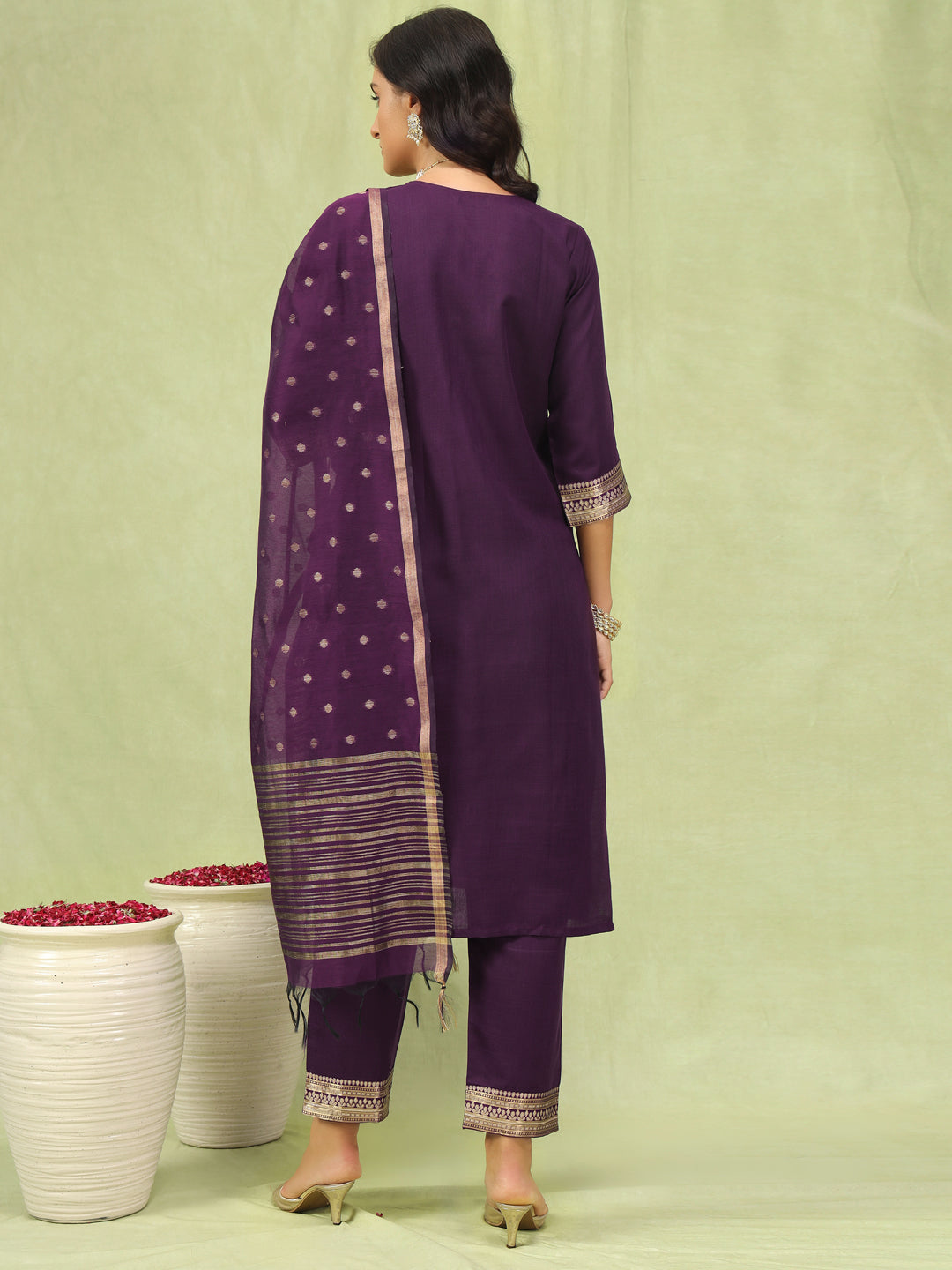Dhiyona VV Women's Cotton Blend Kurta Pant Dupatta Set