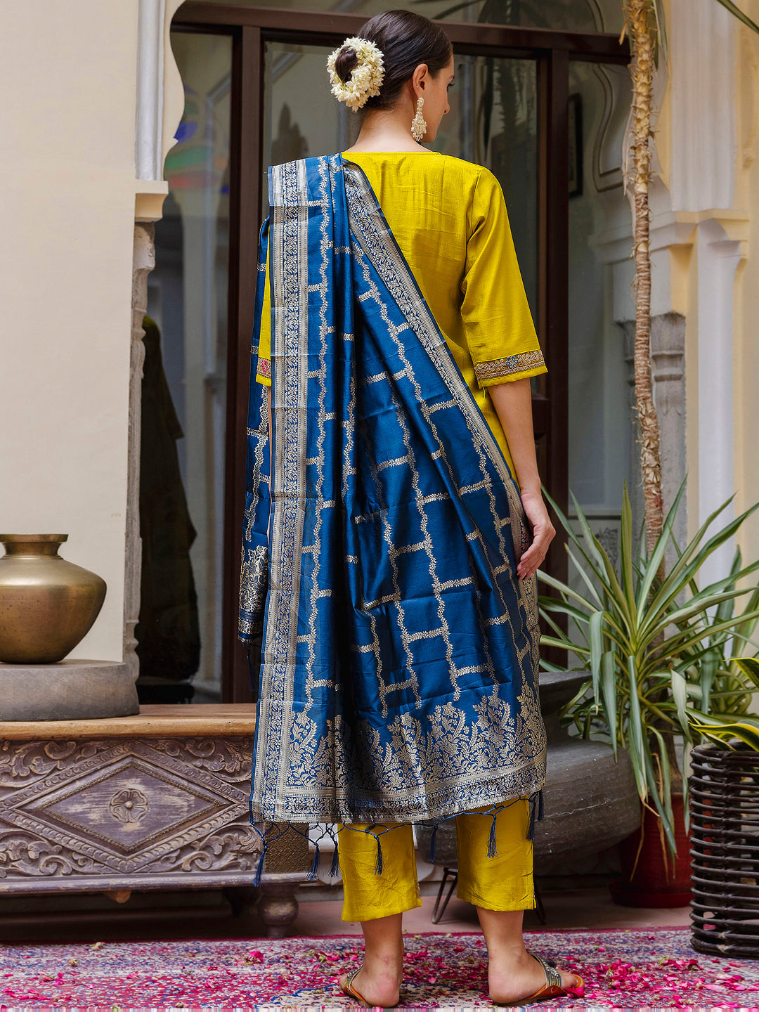 Dhiyona VV Women's Viscose Rayon Embroidered Straight Kurta with Pant & Dupatta Set