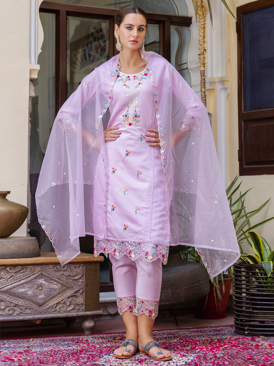 Dhiyona VV Women's Kurta and Pant Sets Viscose Roman Silk Fabric