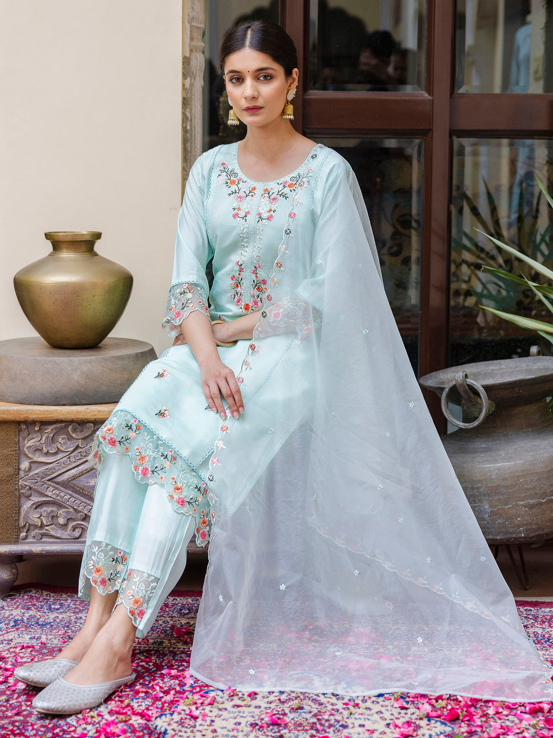 Dhiyona VV Women's Kurta and Pant Sets Viscose Roman Silk Fabric