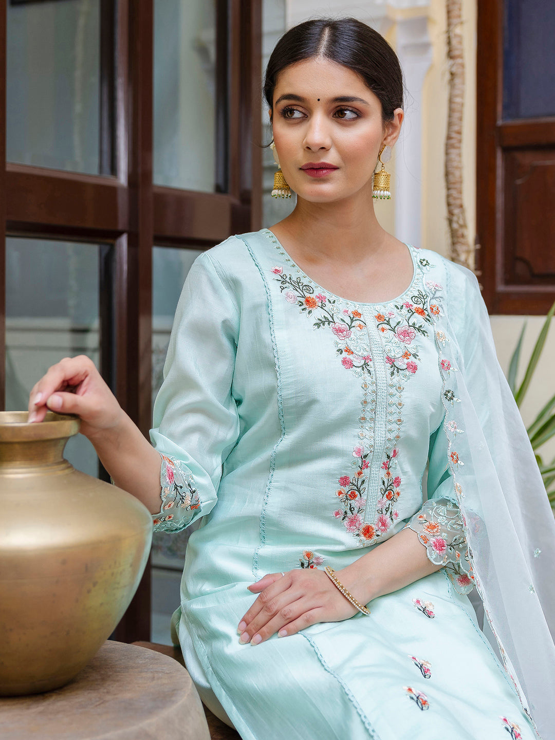 Dhiyona VV Women's Kurta and Pant Sets Viscose Roman Silk Fabric