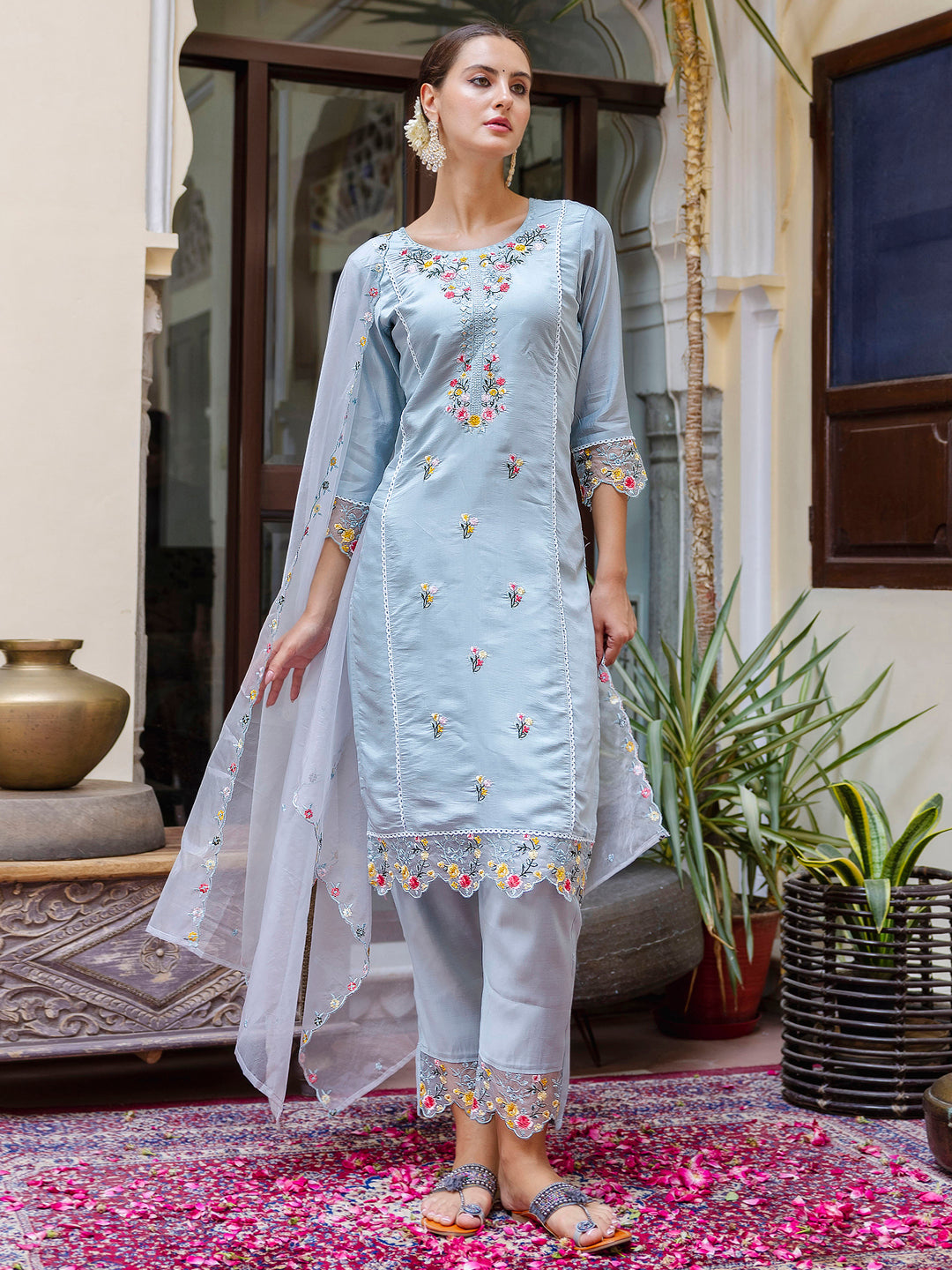 Dhiyona VV Women's Kurta and Pant Sets Viscose Roman Silk Fabric
