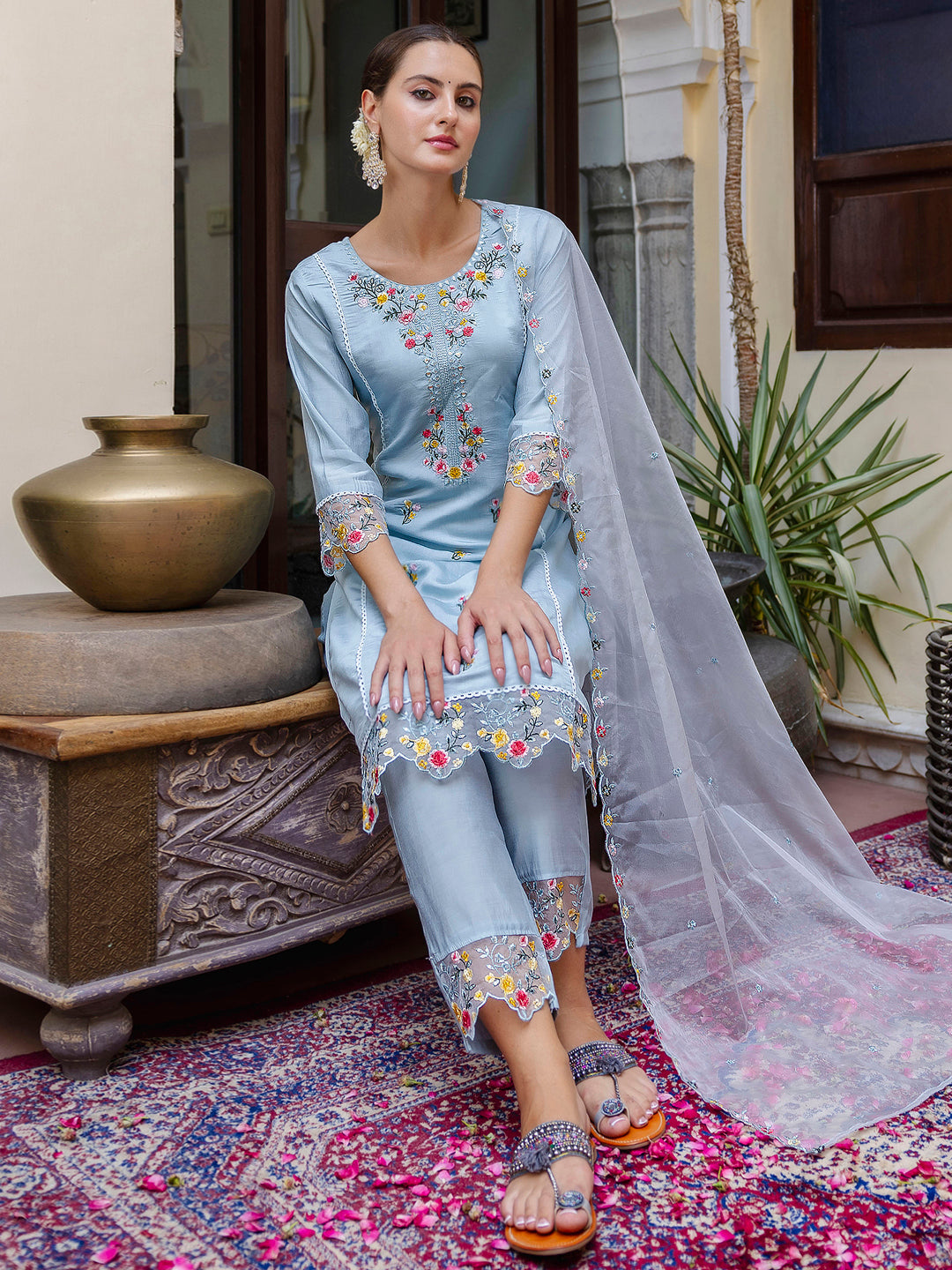 Dhiyona VV Women's Kurta and Pant Sets Viscose Roman Silk Fabric