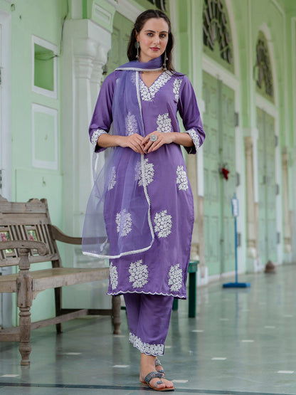 Dhiyona VV Women's Silk Blend Kurta Pant Dupatta Set