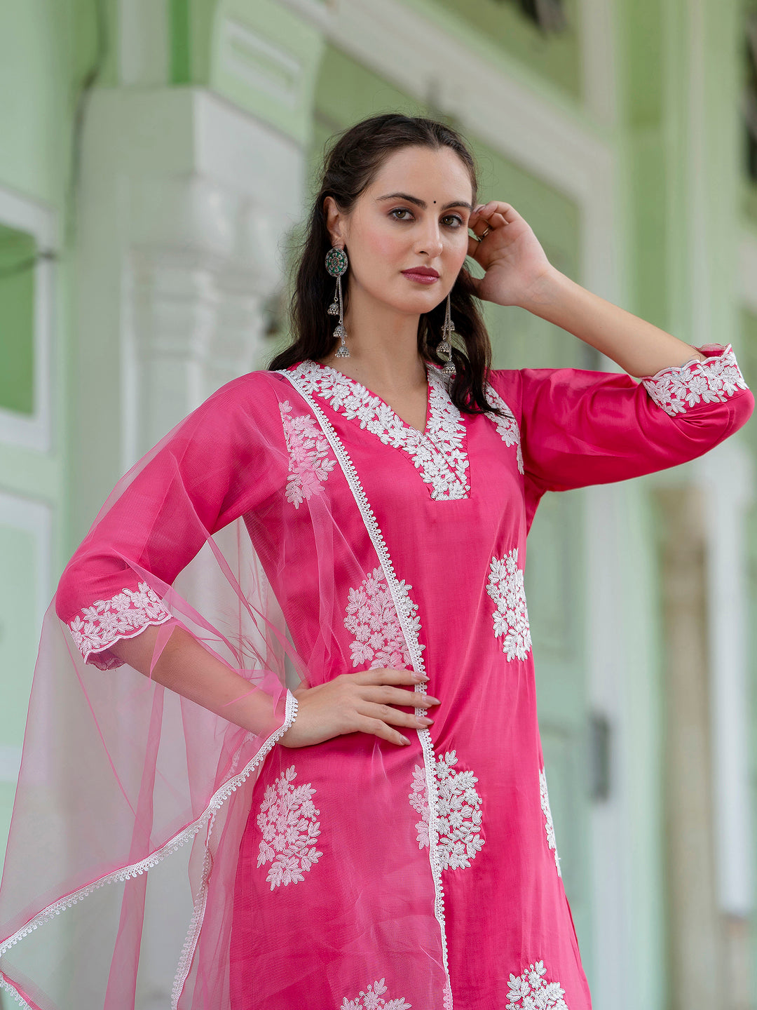 Dhiyona VV Women's Silk Blend Kurta Pant Dupatta Set