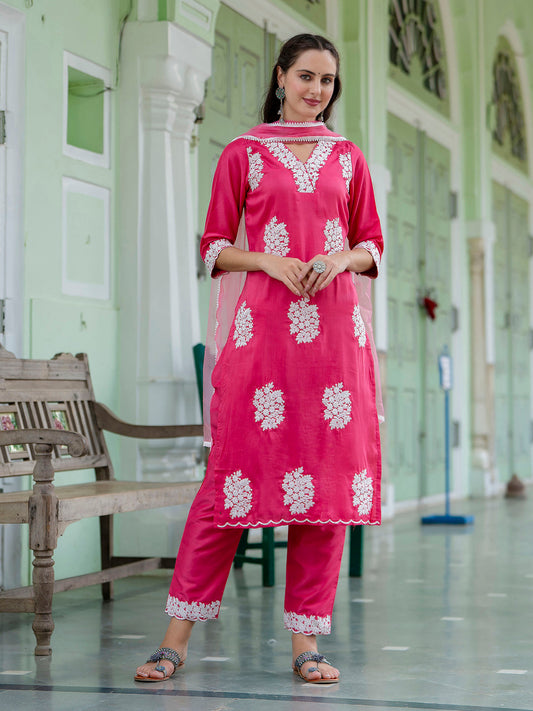 Dhiyona VV Women's Silk Blend Kurta Pant Dupatta Set