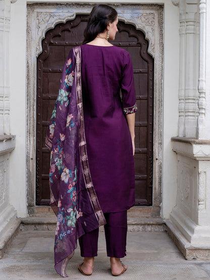 Dhiyona VV Women's Silk Blend Kurta Pant Dupatta Set