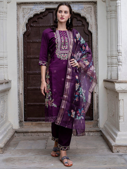 Dhiyona VV Women's Silk Blend Kurta Pant Dupatta Set