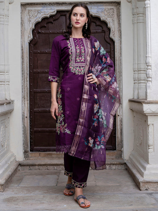 Dhiyona VV Women's Silk Blend Kurta Pant Dupatta Set