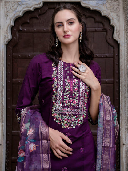 Dhiyona VV Women's Silk Blend Kurta Pant Dupatta Set