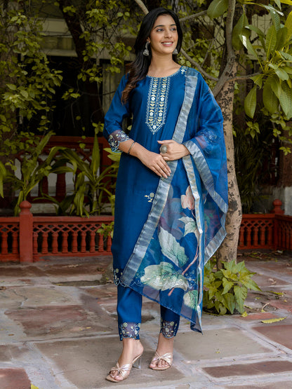 Dhiyona VV Women's Silk Blend Kurta Pant Dupatta Set