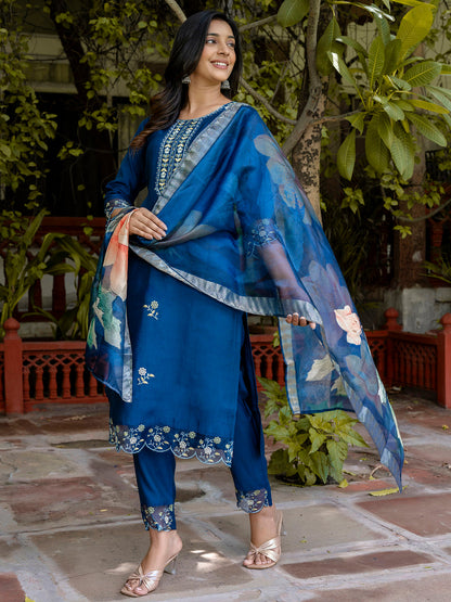 Dhiyona VV Women's Silk Blend Kurta Pant Dupatta Set