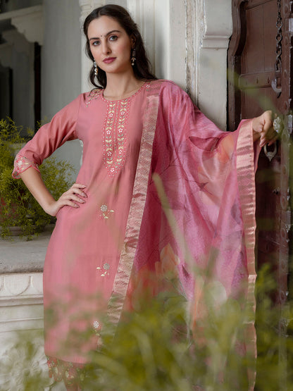 Dhiyona VV Women's Silk Blend Kurta Pant Dupatta Set