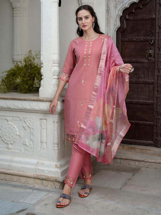 Dhiyona VV Women's Silk Blend Kurta Pant Dupatta Set