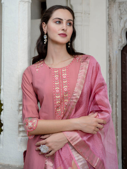 Dhiyona VV Women's Silk Blend Kurta Pant Dupatta Set