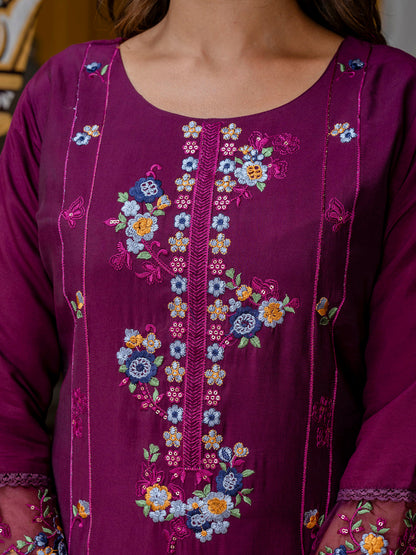 Dhiyona VV Women's Silk Blend Kurta Pant Dupatta Set