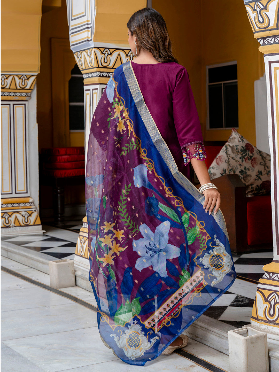 Dhiyona VV Women's Silk Blend Kurta Pant Dupatta Set