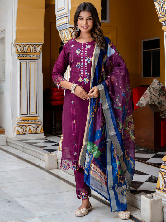 Dhiyona VV Women's Silk Blend Kurta Pant Dupatta Set