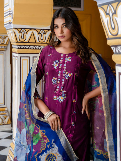 Dhiyona VV Women's Silk Blend Kurta Pant Dupatta Set