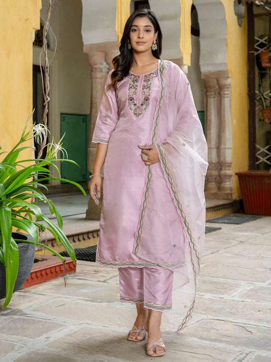 Dhiyona VV Women's Silk Blend Kurta Pant Dupatta Set