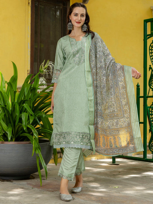 Dhiyona VV Women's Silk Blend Kurta Pant Dupatta Set