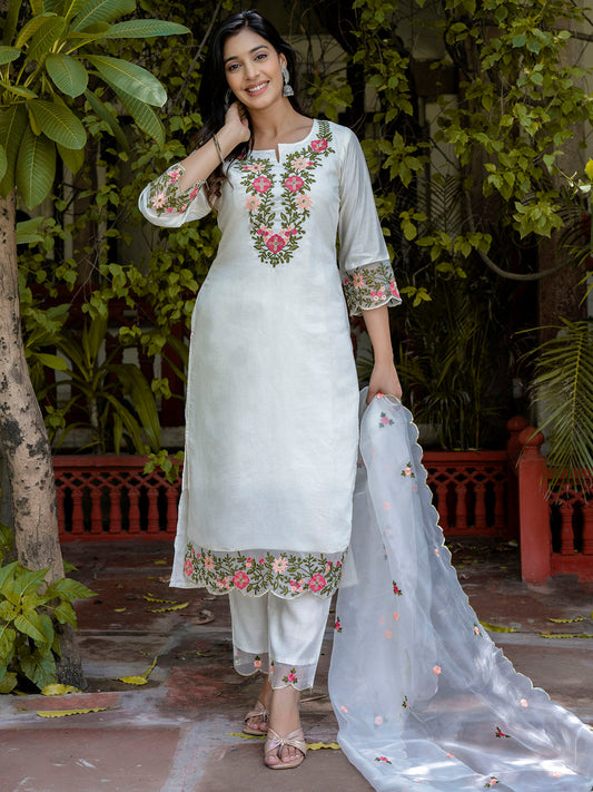 Dhiyona VV Women's Silk Blend Kurta Pant Dupatta Set