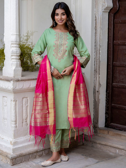 Dhiyona VV Women's Kurta Set with Dupatta Foil Print Kurta Set forDhiyona VV Women's