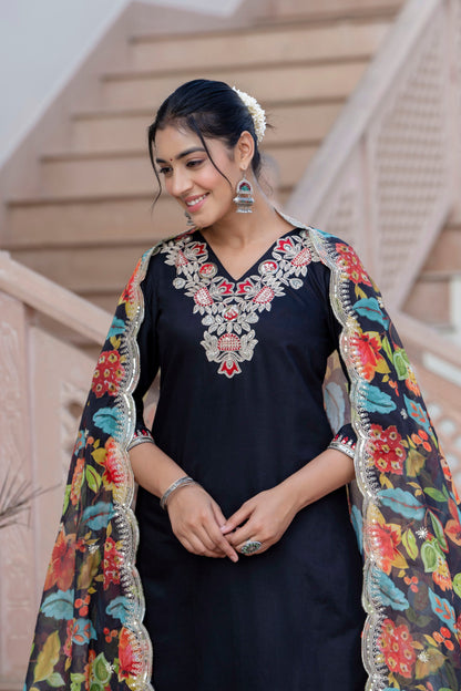 Dhiyona VV Women's Silk Blend Kurta Pant Dupatta Set