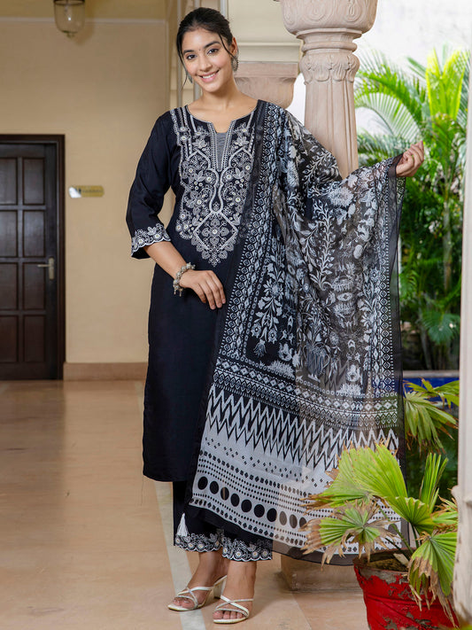 Dhiyona VV Women's Silk Blend Kurta Pant Dupatta Set