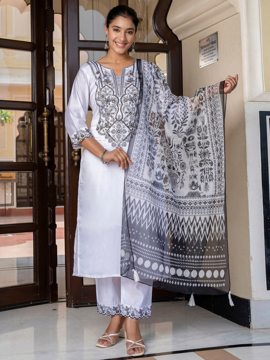 Dhiyona VV Women's Silk Blend Kurta Pant Dupatta Set