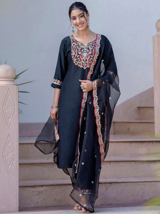 Dhiyona VV Women's Silk Blend Kurta Pant Dupatta Set