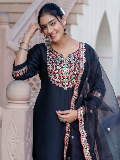 Dhiyona VV Women's Silk Blend Kurta Pant Dupatta Set