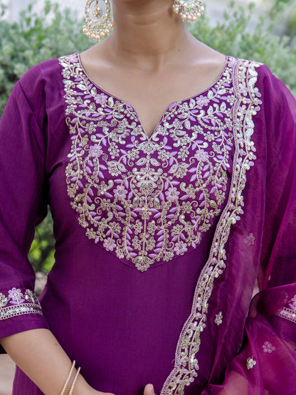 Dhiyona VV Women's Silk Blend Kurta Pant Dupatta Set