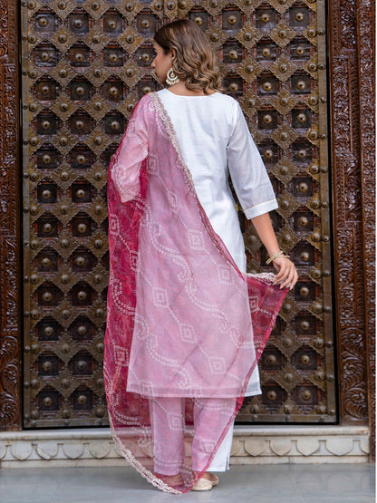 Dhiyona VV Women's Chanderi Kurta & Pant Dupatta Set