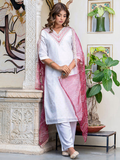 Dhiyona VV Women's Chanderi Kurta & Pant Dupatta Set
