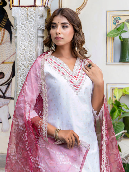 Dhiyona VV Women's Chanderi Kurta & Pant Dupatta Set
