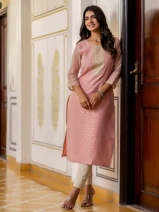 Dhiyona VV Women's Embroidered Silk Blend Straight Kurta