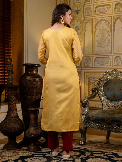 Dhiyona VV Women's Embroidered Silk Blend Straight Kurta