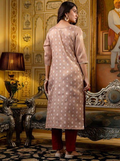 Dhiyona VV Women's Embroidered Silk Blend Straight Kurta