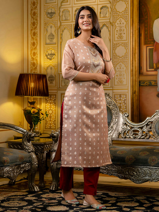 Dhiyona VV Women's Embroidered Silk Blend Straight Kurta