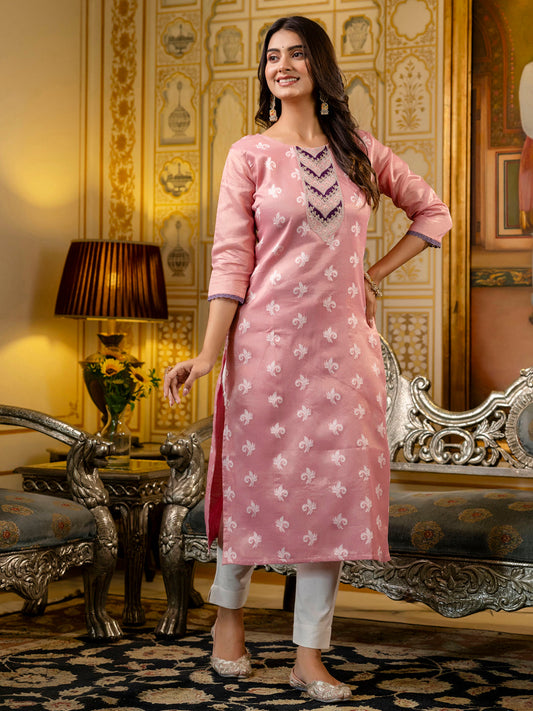 Dhiyona VV Women's Embroidered Silk Blend Straight Kurta